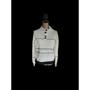 White and black striped long sleeve sweater, no brand or size